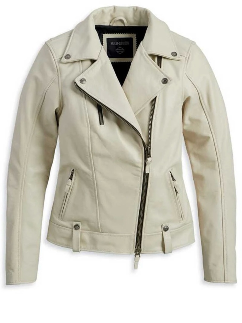 Harley-Davidson Women's Cream Leather Asymmetrical Moto Jacket